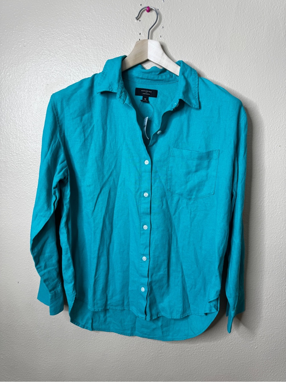 Banana Republic Womens M Teal Linen Blend Button Up Long Sleeve Shirt NWT